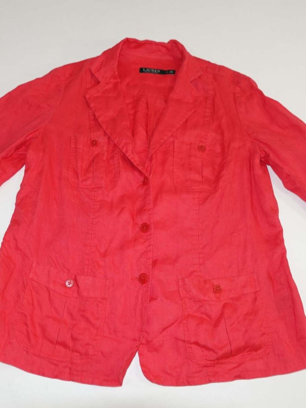 Lauren Ralph Lauren Women's 3 Button Blazer Jacket Size 14W Red 100% Linen 14